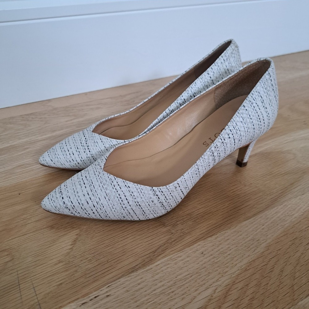 Talbots White Black Textured Dash Pointed Toe Kitten Heels Pumps Womens Size 5M